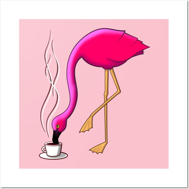 Coffee Lover Pink Flamingo Wall Art by Ionport